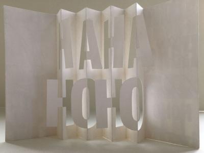 HAHAHOHO inside – symmetrical letters cut and opened on the fold, top & bottom in different directions